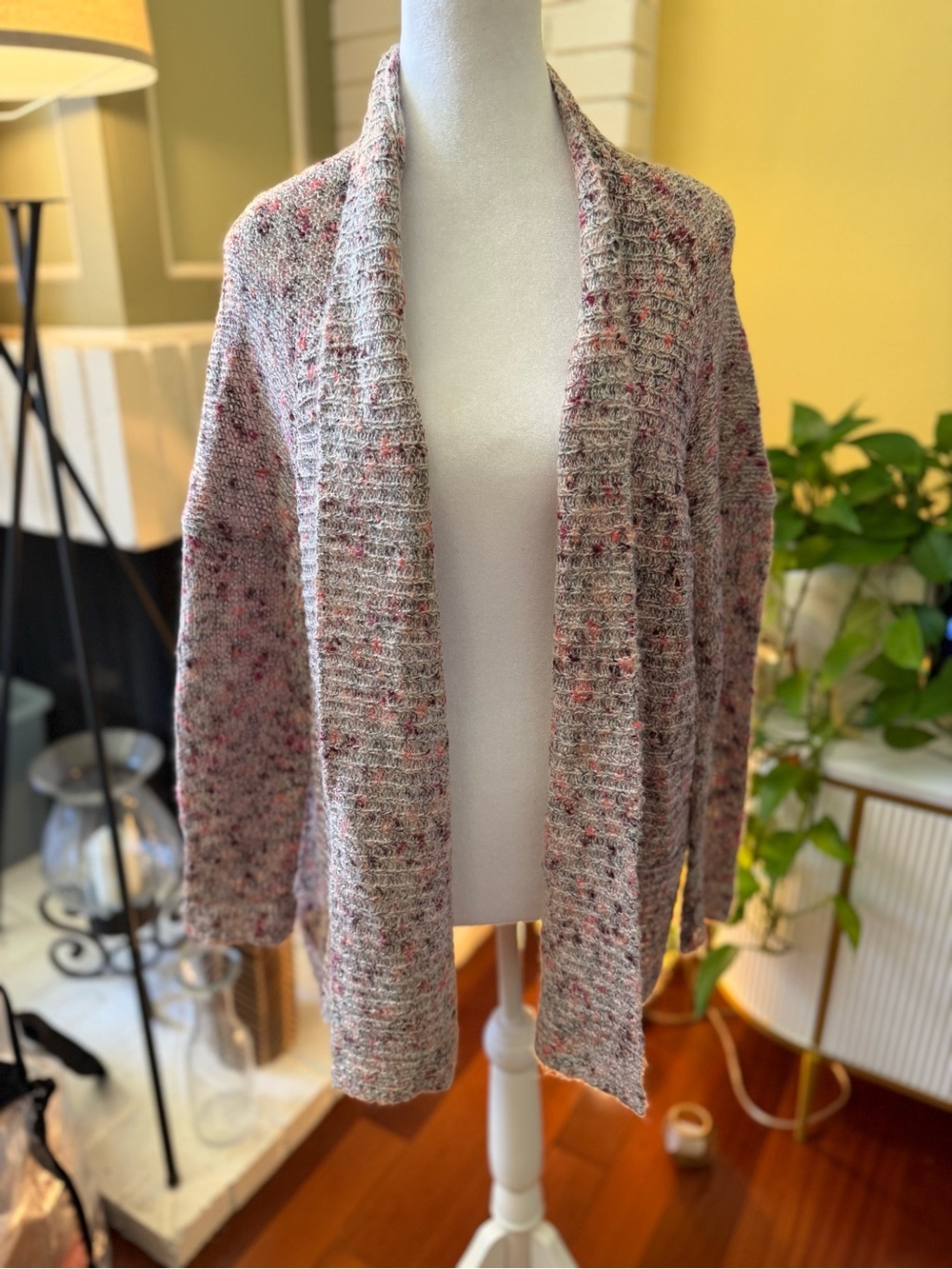 Heartloom Speckled Pink and Gray and Pink Open-Front Cardigan